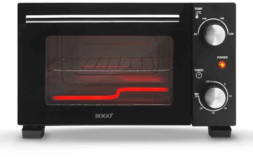 SOGO Mini Horno Eléctrico de Sobremesa 10L 800W - Mini Horno Tostador de Pan, Carne y Todo Tipo de Alimentos - Horno Portátil con Control de Temperatura 90-230℃ y Temporizador de 30 min