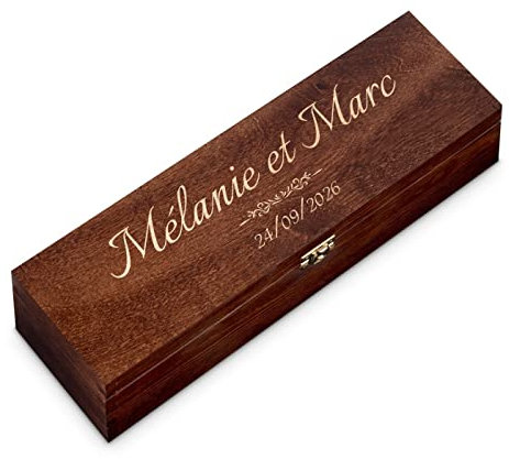Maverton Boîte Caisse à Vin Personnalisée - Caisse en Bois de pin - 10 cm x 10 cm x 35 cm - pour 1 Bouteille - Cadeau Personnalisé - Cadeau Couple Saint Valentin - Crémaillère - Anniversaire - mariage