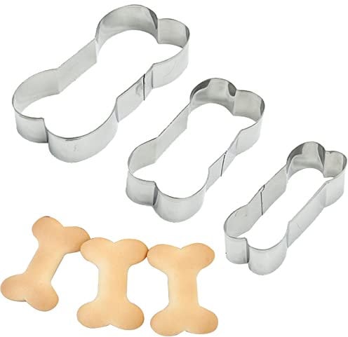 SZXMDKH 3Pcs Dog Cookie Cutters, Bone Shaped Cookie Cutter, Dog Biscuit Cutter Set 3 Various Size Large/5.2 Inches, Medium/4.5 Inches, Small/3.9 Inches, Silver (gtmj03)