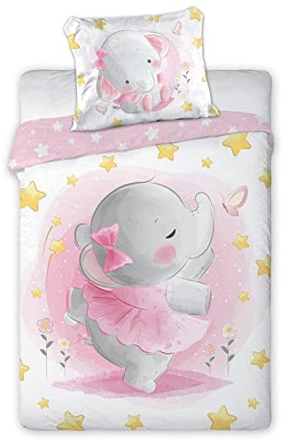 unbekannt Baby Bettwäsche mit rosa Elefant 100x135 cm 100% Baumwolle