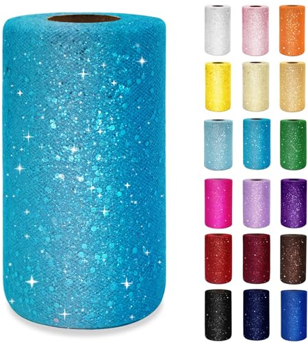 Türkisfarbenes Glitzer-Tüll-Rollen, 15,2 cm x 45,7 m, Pailletten-Tüll-Stoffband für DIY Tutu Rock Nähen Schleife Hochzeit Weihnachten Dekorationen Halloween Bastelbedarf