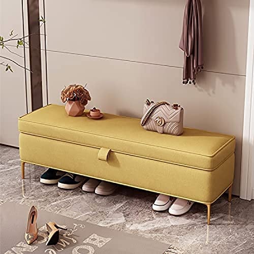 CJGKDJS Aufbewahrungsbank,Aufbewahrungshocker Aus Kunstleder,Premium-Endbettbank Mit Stauraum,Moderne Polsterbank,Gelb,80X40X45Cm(31X16X18Inch)