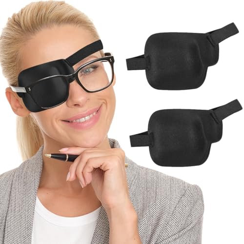 AMZVIO Lot de 2 cache-yeux 3D pour adultes, cache-œil médical réglable pour amblyopie, strabisme, œil droit, doux après une chirurgie de la cataracte, lunettes de vue et cosplay pirate