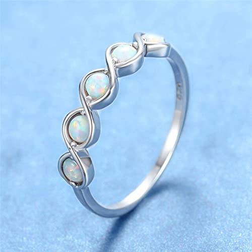 BIOLIVING Cute Female Round Cross Infinity Ring White Blue Opal Stone Wedding Rings For Women Elegant Rose And Gold Engagement Ring