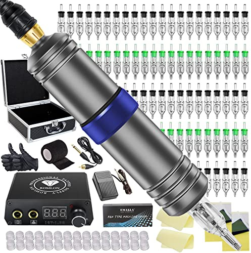 Unihuby Kit de Máquina, 40pcs Cartuchos Rotativa Pen Maschine Cinta de Agarr Transferpapier Piel Sintetica (Plata)