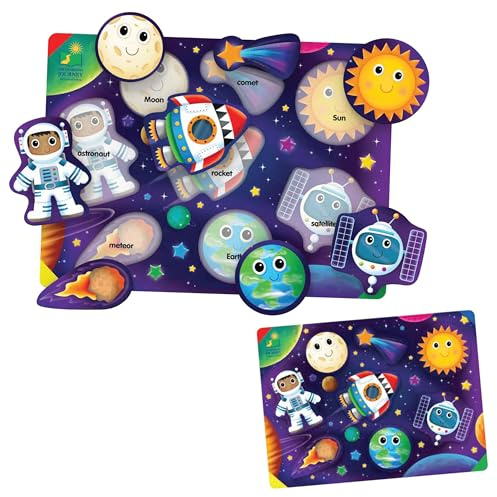 The Learning Journey: Space Puzzle Lift & Learn - Astronaut Moon Sun Puzzles for Toddlers - Preschool Games & Activities for Preschool Games & Activities for Children Ages 2-5 Years