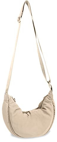 Kleine Nylon-Umhängetasche für Damen und Herren, trendig, Reise-Schultertasche, Beige, Nette runde Mode Reise Sling Bag