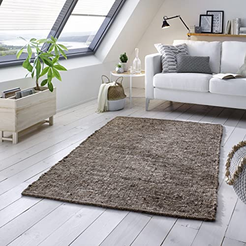 TacaHome Wollteppich Natur Handweb Teppich I Reine Schur-Wolle im Skandinavischen Design I Wohnzimmer Schlafzimmer Esszimmer Kinderzimer Büro | 120 x 170 cm Grau Multi