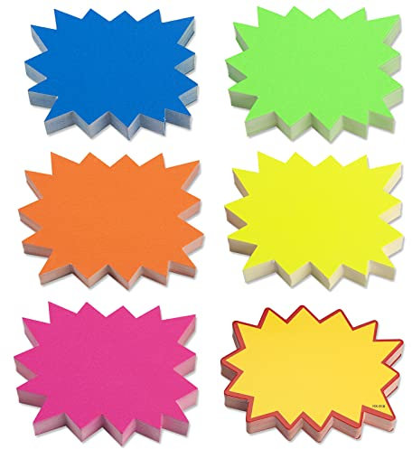 RSXING 300 Pcs Preisschilder Fluoreszierende Blanko Starburst Zschilder 6 Colors Verkaufsschild, Preisanzeigeschild für Supermärkten, Geschäft, Einzelhandelsgeschäft Party Favors (7.5 x 9.5 cm)