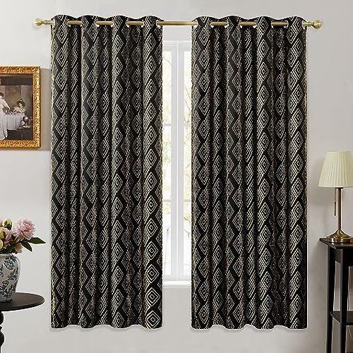 Deconovo Vorhang Blickdicht mit Ösen Umweltfreundliche Gardinen Gem-Designermuster Wärmeisolierte Verdunkelungsvorhänge Thermovorhang Vorhänge Envogue, 175x140 cm(Höhexbreite), Schwarz, 2er Set