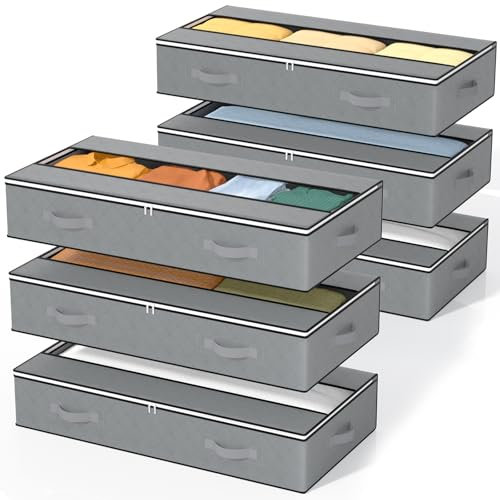 GoMaihe Unterbettkommode 6 Stück mit Verstärkten Griff und Sichtfenster, Unterbett Aufbewahrungsbox Faltbare Aufbewahrungstasche für Bettdecken Kleidung Kissen Decken Unterbett Aufbewahrung Organizer