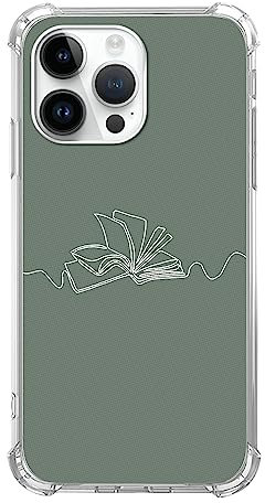 Cozmaison Books Line Art Hülle Kompatibel mit iPhone 15 Pro Max, Grün Minimalistische Ästhetische Hülle für iPhone 15 Pro Max, Trendige TPU Bumper Handyhülle Cover, COZCASE858