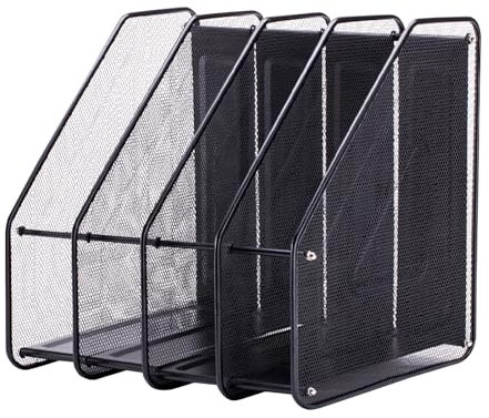 Naapesi Porte-Revues de Bureau en Métal 4 Compartiments, Organisateur de Documents Magazine Holder Rack, Range-Revues en Maille Métallique pour Maison École (Noir)