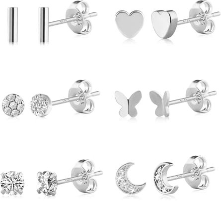 ALEXCRAFT Ohrringe Silber 925 klein Ohrstecker Set für Damen mädchen Geschenk für Frauen Freundin Mama Mädchen 6 Paar