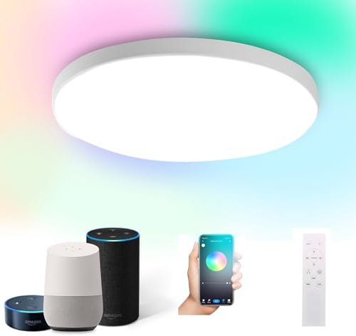 DoHome Smart LED Ceiling Light WiFi Ceiling Light 24W 1920lm RGB 2700K - 6500K Dimmable, APP or Voice Control Compatible with Alexa/Google Home for Kitchen Living Room Bedroom No Hub Required