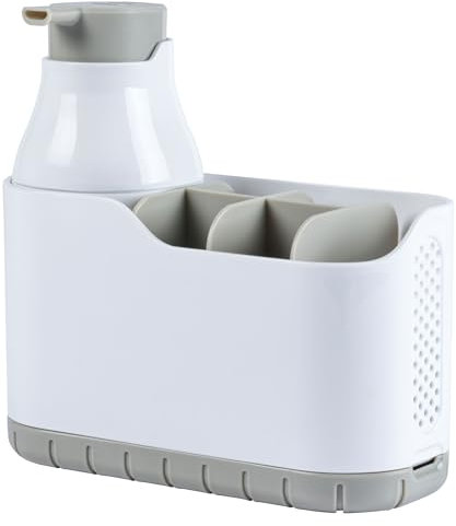 Beldray LA032746UFFEU7 Antibac Set – Soap Dispenser with Foam Press Pump Design, Adjustable Caddy, Antibacterial Protect Against Harmful Bacteria, Grey, White with Storage Basket, one Size
