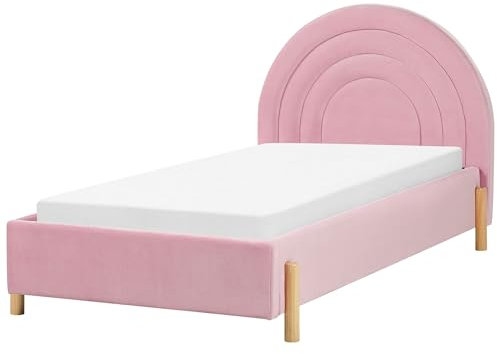 Beliani Bett Samt rosa mit Lattenrost 90 x 200 cm rundes Kopfteil Retro Anet