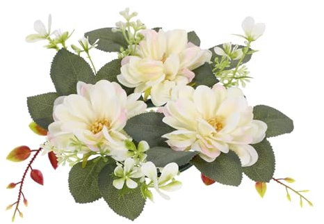 ORFOFE Artificial Dahlia Candle Wreath Ring Floral Garland Candle Stick Wreaths Tea Light Holders for Wedding Party Decoration Table Centrepieces Bright Flowers and Leaves
