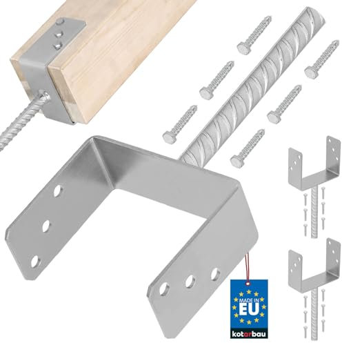 KOTARBAU® 2er Set Pfostenträger zum einbetonieren U 151 mm Feuerverzinkt Stahl Betonanker für Holzpfosten Riffelstahl Pfostenanker Bodenhülse Pfostenschuh Zaunpfosten Holz