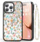 pcgaga Magnetic Case for iPhone 15 Pro Max 6.7 with Magsafe, Cute Embossed Pattern Clear PC Back Cover & Slim TPU Bumper, Screen Protector & Pearl Beaded Phone Strap-360° Protection(Floral Leaves)