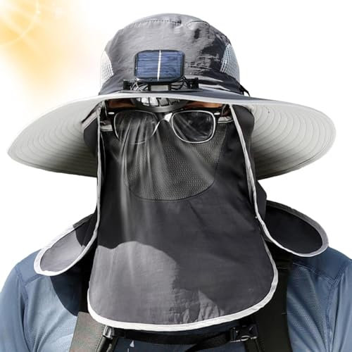 Sombrero con Abanico,Sombrero de Abanico | Sombrero de pesca con sombrilla y ventilador | Sombrero de pesca al aire libre con ventilador solar de ala ancha, sombrero con ventilador incorporado, sombre