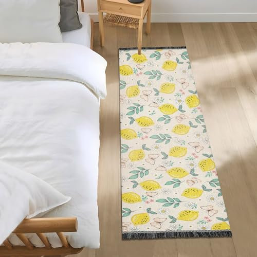 Tappeto da cucina, antiscivolo, rustico, con limoni, farfalle, corridoio, lavabile, 1,8 m