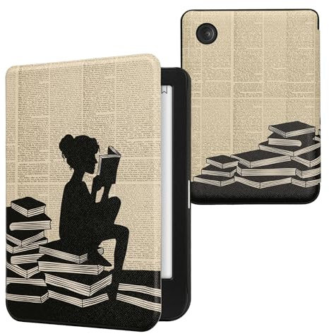kwmobile Étui Compatible avec Kobo Clara BW/Colour Coque - Étui à Rabat magnétique Tablette eReader Similicuir - Noir-Beige