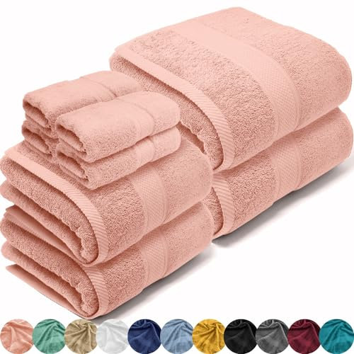 LEBENGOOD - Ensemble de Serviettes de Bain, Coton de qualité supérieure, 550 g/m², Extra Doux, absorbantes et résistantes (Pack 8 Nude)