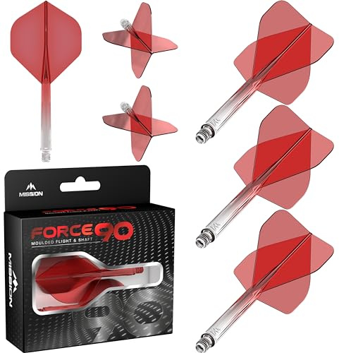 Mission Darts Force 90 | Integriertes präzisionsgeformtes Dart-Flight und Schaftsystem, 3 Stück, professionelle, langlebige 2-in-1 kombinierte Dart-Flights und Schäfte, Standard Nr. 2