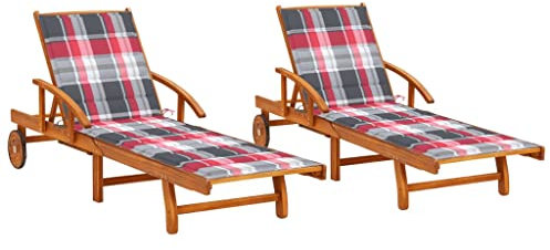 OHOOWOO Tumbonas con Cojines 2 Unidades Madera Maciza de Acacia,Tumbonas de Madera Acacia Plegables y Ajustables para Jardín, Patio y Piscina