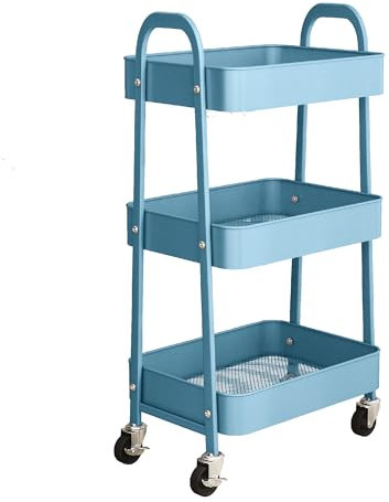 simpa 3 Tier Metal Multipurpose Wheeled Storage Tray Cart - BLUE 78.5cm (H) x 46cm (W) x 30.5cm (D)