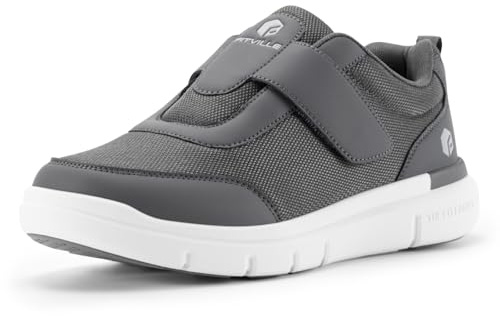 FitVille Mens Extra Wide Fit Diabetic Shoes with Adjustable Strap Breathable Walking Shoes For Swollen Feet - EasyTop StrapEase V4 Wide 10 UK Moon Grey