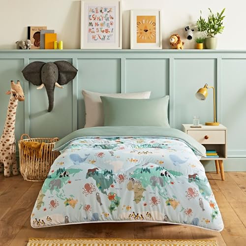 Night Lark - Junior Children's Coverless Duvet & Pillowcase Bedding Set - Luxury Bedding - Machine Washable - Hypoallergenic (Animal Atlas, 4.5 Tog - Double)