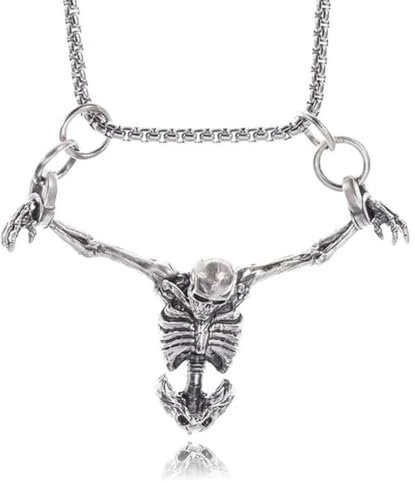 ZKGYUS Catenina con ciondolo a forma di teschio in acciaio inox, da uomo, stile gotico, collana con teschio di Halloween