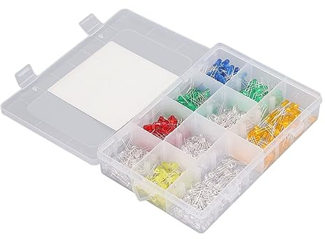Fictory Fictory - Diodi luminosi a LED da 5 mm, 500 pezzi, colori assortiti tra cui bianco, bianco caldo, rosso, verde, blu, giallo, rosa, viola, UV e arancione, componenti elettronici, in scatola