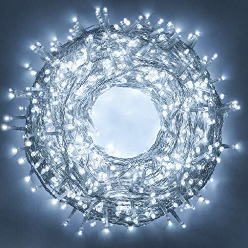 Catena luminosa natalizia a led da interno e da esterno luci per albero di natale IP44 15 metri 300 led (300 led trasparente - luce fredda)