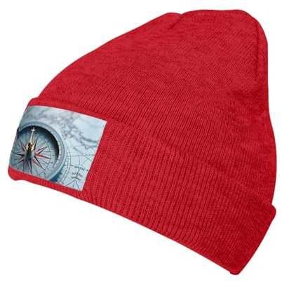 Strickmütze mit Kompass-Druck, Strickmütze, Strickmütze, Pullovermütze, weiche Skimütze, Rot, EinheitsgröÃŸe