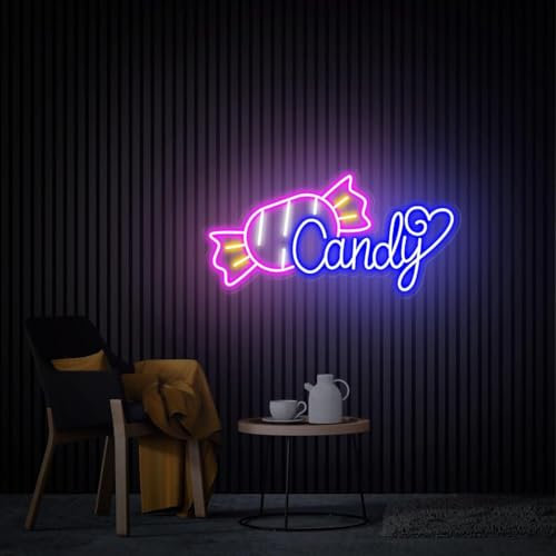 Xusdamyj Candy Neon Schild, Candy Shop Dekor, Custom Neon Schild, Candy Bar Dekor, Geschäftseröffnungsgeschenk, Candy Sign Wandkunst für Schaufenster