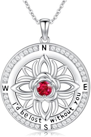 YueYuan Women Compass Necklace 925 Sterling Silver Compass Pendant Graduation Jewellery Christmas Birthday Anniversary Jewellery Gift for Mother Wife Daughter Sister