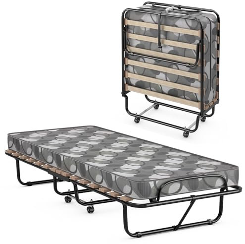 COSTWAY Brandina Pieghevole con Materasso, in Memory Foam, Struttura Resistente e 4 Ruote Girevoli, Lettino Pieghevole per Casa Ufficio, 190x80x33 cm (Grigio)