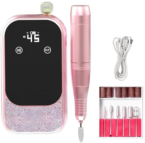 Electirc Nail Drill, Portable Nail Drill Professional 45000 RPM, Rechargeable Professional Electric Nail File Set, LCD Display, Touch Button, Adjustable F/R Rotary Direction Nail Milling Machine
