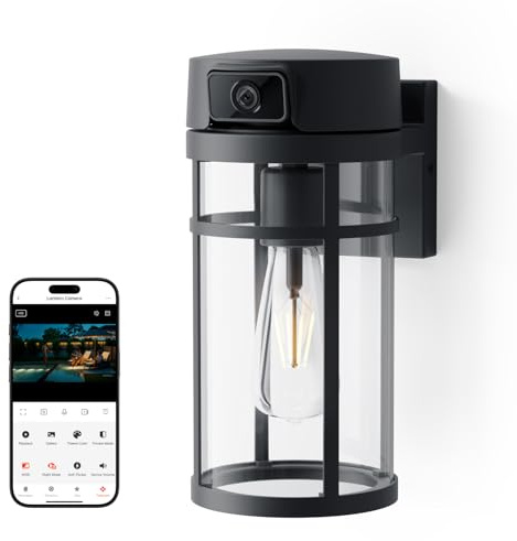 Jarnex Outdoor Veranda Lichtkamera, 2K Wi-Fi Sicherheitskamera mit AI-Menschenerkennung, Pan & Tilt, Dämmerung bis Morgendämmerung, 2-Wege-Audio, Cloud/SD-Speicher, Wandlaterne Sconce Kamera für