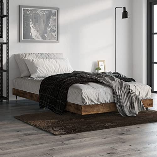 Teenpull Bettgestell 90x200 cm aus Räuchereiche Holzwerkstoff mit Metallbeinen, Robustes Einzelbett ohne Matratze, Stabiler Rahmen für erholsamen Schlaf, einfache Montage