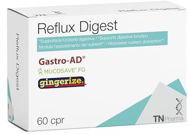 TN Pharma Reflux Digest, 60 Compresse, Integratore Digestivo con Soia Fermentata, Zenzero, Fico d'India, Olivo, Hericium, Senza Glutine e Lattosio