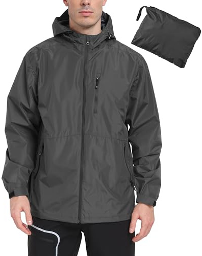 MoFiz Homme Veste imperméable Vestes de pluie Pliable Légère Vêtements Imperméables Coupe-vent Cyclisme Plein air Voyage Course à pied Randonnée GrisTaille EU XL