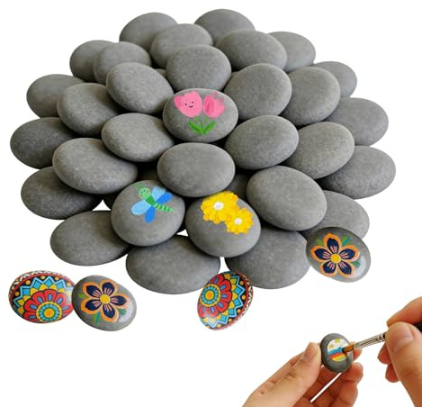 Forbabe 50 Stück Steine zum Bemalen, 1-3 cm Flach Steine Naturstein zum Basteln Glatte Kieselsteine, Dekosteine für Bunte Malerei Schule DIY Dekoration