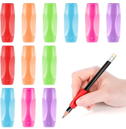 DOPENSPI 12PCS 3 Concaves Silicone Grippers, Ergonomic Comfort Grip | for Pencil Pen, Multicolour, Writing Aid, for Drawing Writing Stylus