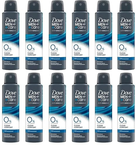12x Dove Men+Care advanced 0% Aluminiumsalze Deo-Spray Clean Comfort mit Zink-Komplex und 2-fach Schutz, schützt 72 Stunden vor Körpergeruch und Schweiß,150ml (12er Pack)