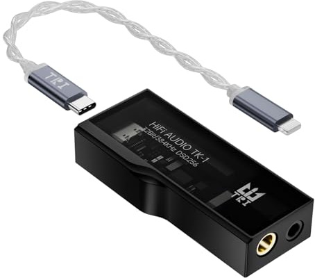TRI TK1 Tragbarer DAC-Kopfhörerverstärker, Dual CS43131 Chips, 32 Bit/384 kHz, DSD256, Dongle DAC-Kopfhörerverstärker für Hi-Fi-Audio mit Typ-C auf Lightning-Adapterkabel für 3,5 mm/4,4 mm