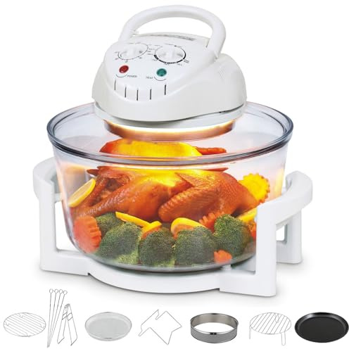 Halogen Oven, 17L Air Fryer Oven, Halogen Air Fryer with 8pcs Cooker and Lid, 360° Heating, for Roasting and Grilling, Cook Tasty Foods without Oil, Quick Healthy Meals